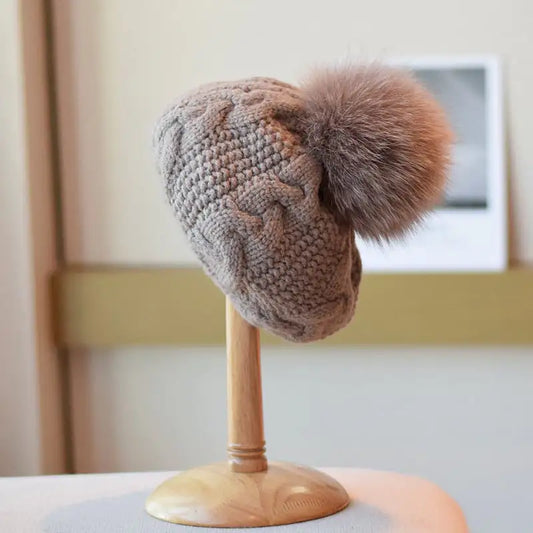 Warm Wool Hat with Fried Dough Twists Pattern