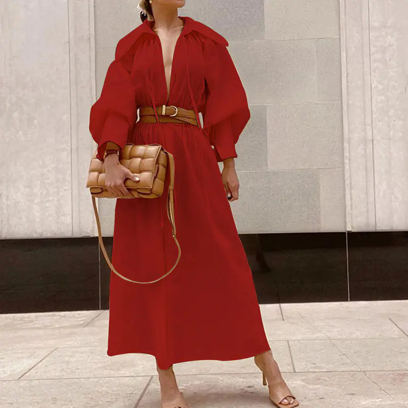Women's Loose Long Sleeve Mid-Length Dress