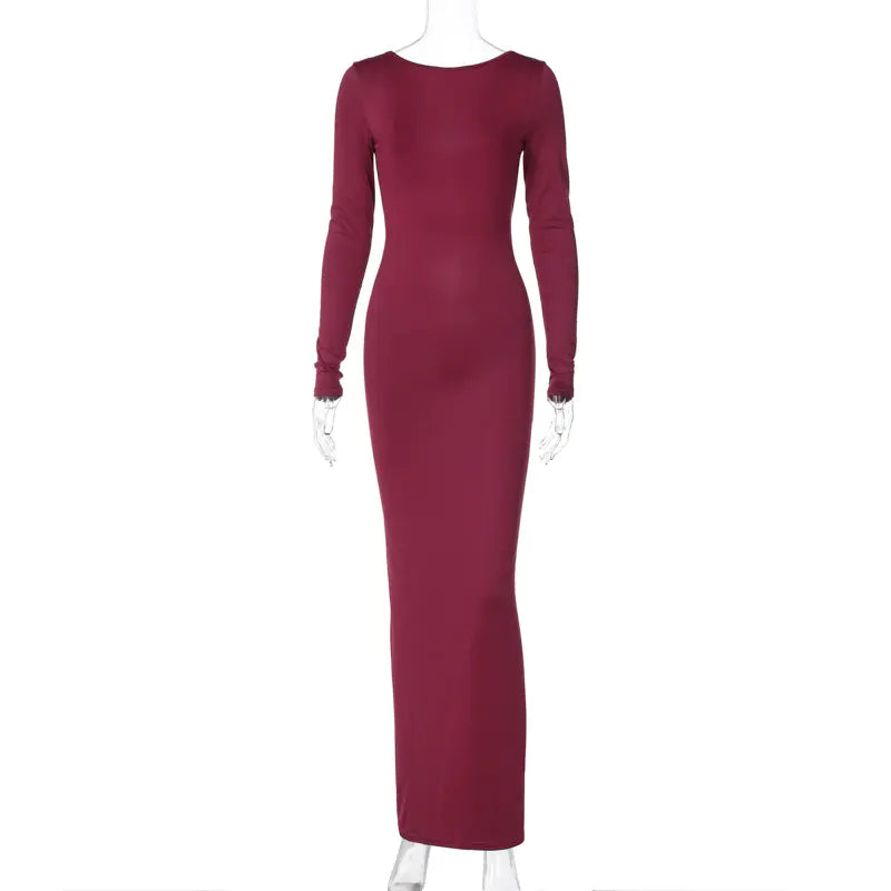 Backless Pleated Slim Solid Color Fashion Dress