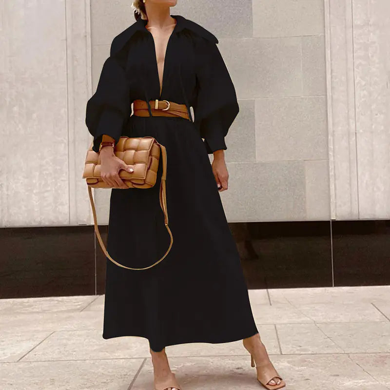 Women's Loose Long Sleeve Mid-Length Dress
