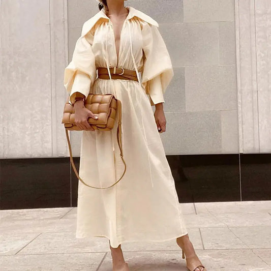 Women's Loose Long Sleeve Mid-Length Dress
