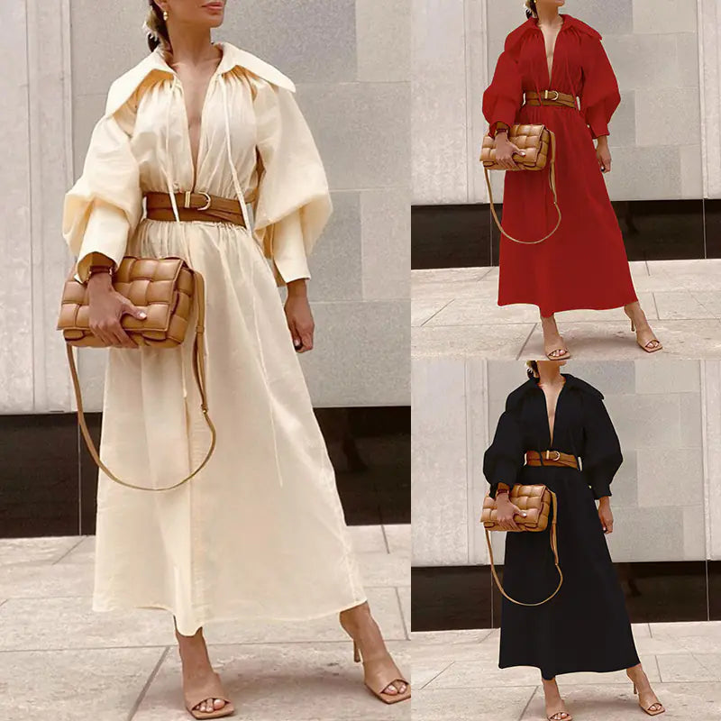Women's Loose Long Sleeve Mid-Length Dress