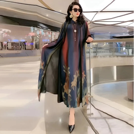 GraceBloom: Elegant Print Two-Piece Summer Dress Set for Women